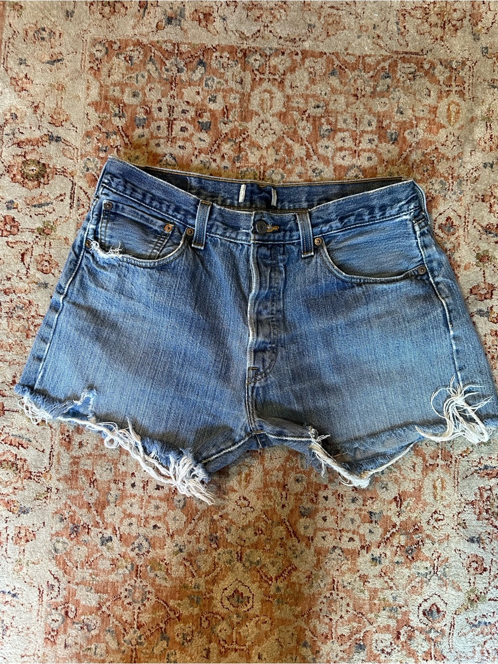 Levi's Distressed High-Waist Denim Shorts - Blue